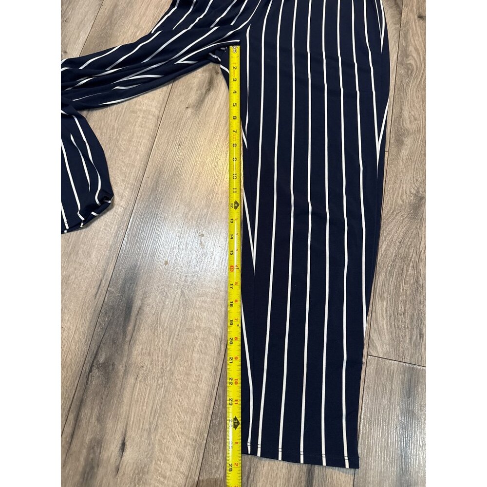 Navy & White Striped Jumpsuit Express XS Short Sleeves V-Neck & Elastic Waist - Picture 4 of 10